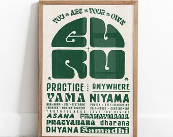 You Are Your Own Guru Poster - Pearl Green Variant. Yoga Print. Ashtanga - 8 Limbs of Yoga. Patanjali