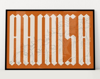 Ahimsa Poster. Yoga Print. Yama Niyama Home Decor. Vegan Art Design