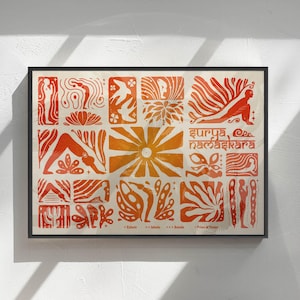 Surya Namaskara Print / Sun Salutation Print / yoga print / yoga poster / surya namaskar wall art / yoga wall art / large format yoga print