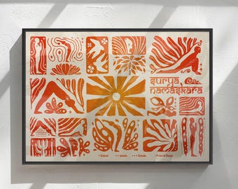 Surya Namaskara Print / Sun Salutation Print / yoga print / yoga poster / surya namaskar wall art / yoga wall art / large format yoga print