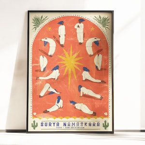 Surya Namaskara poster / sun salutation print / surya namaskar wall art / sun salutation decor / gift for yoga student yoga wall art / asana