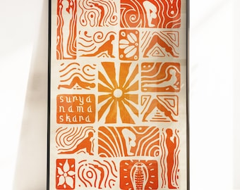 Surya Namaskara. Sun Salutation. Large format print. Orange Gradient Variant