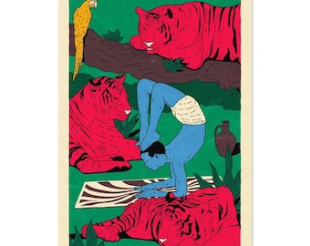 Yoga with Friends (Bengal Tigers Edition). Large format print with Hangers