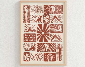 Surya Namaskara. Sun Salutation. Large format print. Yoga. Terracotta Variant