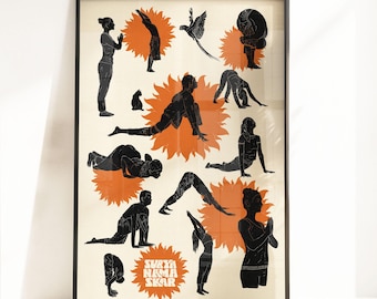Surya Namaskar Poster | Minimalist Yoga Wall Art | Custom Colors & Sizes | Physical Print