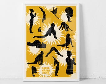Surya Namaskar Poster: Minimalist Sun Salutation Yoga Art