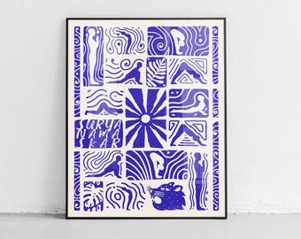 Surya Namaskar Poster: A Powerful Tribute to Solar Vitalization. Yoga poster. Indigo Variant