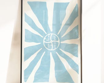 Yoga Sun Rays Poster - Embrace Calm, Balance, and Inner Peace. Winter sky variant