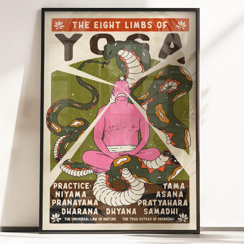 Eight Limbs of Yoga Poster, Pink Guru Ashtanga Art - Etsy