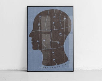 Ahimsa Mind - Yoga Starts Here. Non-Harm print. Non-violence wall decor. Blue and charcoal variant