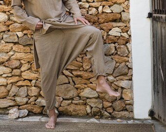 Harem Pants Men, Linen Ali Baba Pants, Drop Crotch Pants Men, Cotton Boho Clothes, Hippy Pants, Ninja, Burning Man Clothes, Tulum.