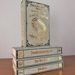 Libros reencuadernados de la trilogía de El Señor de los Anillos y El Hobbit, J.R.R Tolkien, ediciones especiales, hechos a mano, reencuadernados personalizados. imagen 5