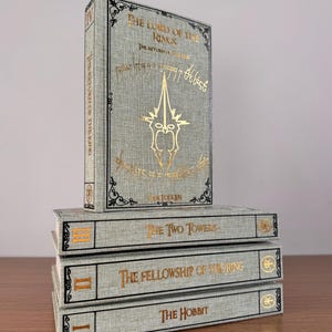 Libros reencuadernados de la trilogía de El Señor de los Anillos y El Hobbit, J.R.R Tolkien, ediciones especiales, hechos a mano, reencuadernados personalizados. imagen 7