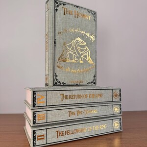 Libros reencuadernados de la trilogía de El Señor de los Anillos y El Hobbit, J.R.R Tolkien, ediciones especiales, hechos a mano, reencuadernados personalizados. imagen 4