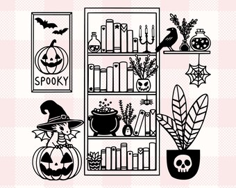 Graphisme d'étagère de dragon fantasmagorique | Cadeau pour rat de bibliothèque, amateur de plantes et lecteur | Succulent livre Halloween citrouille crâne livre dragon Svg Png Dxf Cut