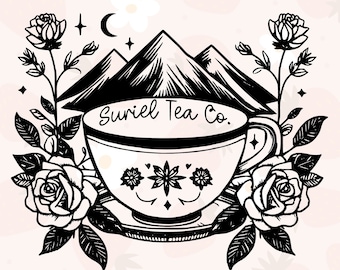 Suriel Tea Co Graphic | Bookish Gift for Bookworms, Fantasy Readers Gift | Roses Teacup Mountains, ACOTAR Inspired Reading Svg, Png, Dxf Cut