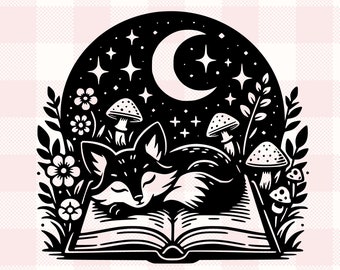 Cottagecore Fox Book Graphic | Commercial License | Gift for Animal Lovers and Bookworms, Reader Gift | Trendy Bookish Reading Svg Png Dxf