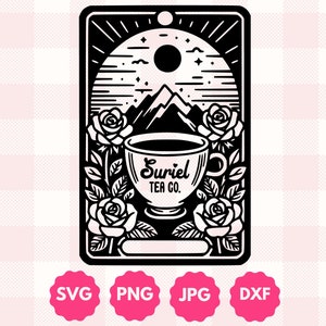 Suriel Tea Co Tarot Graphic | Cadeau voor boekenwurmen, fantasylezers, mystieke leesgrage Witchy Roses Tarotkaart Romantasy Svg, png, dxf-snede