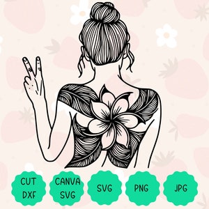 Plumeria-afbeelding vredesteken | Boho botanische bloemen grafisch, Plumeria Svg, Png, Dxf-bestand knippen, Jpg | Directe download van hoge kwaliteit