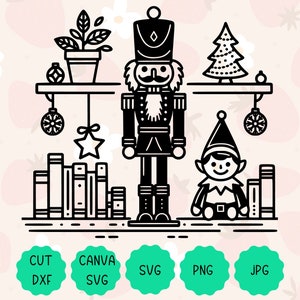 Estante de Elfo Quebra-Nozes de Natal SVG | Gráfico festivo para DIY | Arquivo de corte SVG, Png, Dxf, JPG | Download instantâneo de alta qualidade