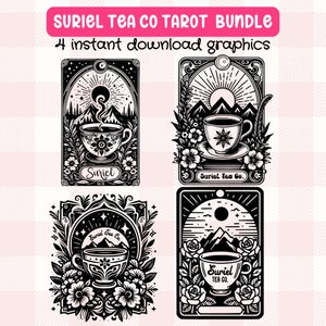 Suriel Tea Co Tarotbundel | 4 leesgrage bloemenafbeeldingen | Cadeau voor boekenwurmen, Fantasy lezers cadeau, mystieke Tarot Romantasy Svg Png Dxf Cut
