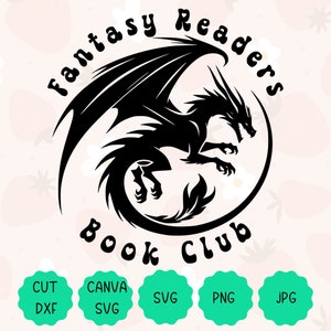 Grafik för fantasyläsares bokklubb | Boklig present till bokmalar, fantasyläsares present Dragon Reader retro typsnitt | Svg, Png, Dxf klippfil, Jpg