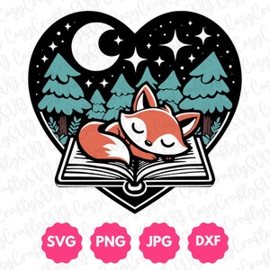 Cottagecore Fuchsbuch geschnitten Datei | Kommerzielle Lizenz | Geschenk für Tierfreunde und Leseratten, Lesergeschenk | Trendige Bücherwurm Grafik