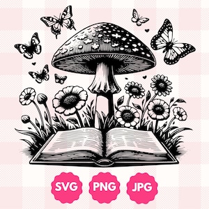 Cottagecore Bookish Grafik | Geschenk für Leseratten, Fantasy Leser Geschenk | Trendy Boho Wildblumen offenes Buch Schmetterling Pilz Lesezeichen