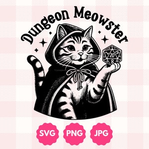 Dungeon Meowster Grafik | Lustiges Geschenk für Katzenliebhaber, Dungeon Crawler | Niedliche Dungeon Master Tabletop RPG Trendy Sublimation DesignSvg Png