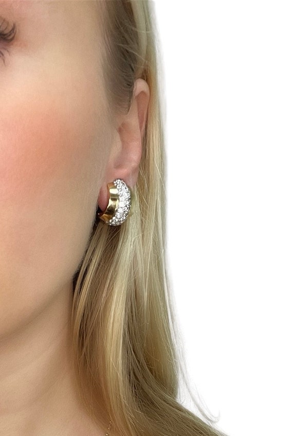 Bicolor Gold and Diamond Huggie Earrings