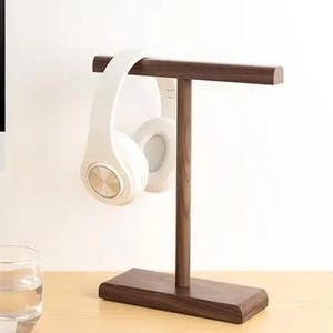 Headphone Stand, Headphone Accessories, Headphone Holder, Handcrafted, Walnut Oak Table Minimal Aesthetic