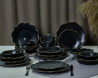 Handmade Black Gold  Porcelain Dinnerware Set