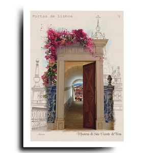 Lisbon Doors Poster – Boho Wall Decor, Colorful Travel Art Print, Romantic Collage, Portugal Home Decoration