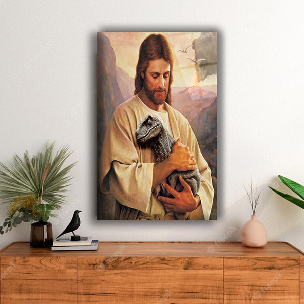 Jesus Tempered Glass Wall Art, Jesus Print, Cross Print, jesus Wall Decor, Cross Glass Wall Hanging, Ready to Hang, Raptor Glass Wall Art