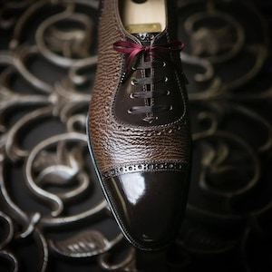 Handmade Leather Oxford Wingtip Shoes - Chocolate Brown Bespoke Style
