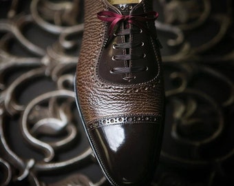 Compre un nuevo zapato marrón chocolate estilo Oxford con punta de ala de cuero de primera calidad a medida para hombre