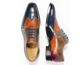 Zapatos Oxford de cuero hechos a mano con punta de ala - Cordones multicolor