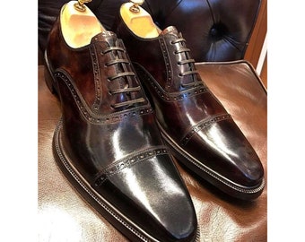 Buy New Men's Fashion Bespoke Premium Leather Chocolate Brown Patina Oxford Wingtip Style Shoe