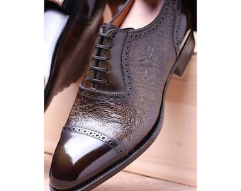 Buy New Men's Fashion Bespoke Premium Leather Brown Chocolate Oxford Wingtip Style Shoe