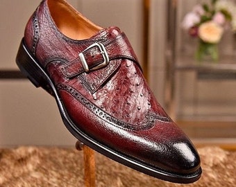Bespoke Burgundy Leather Monk Strap Shoes: Handmade Vintage Style