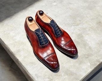 Handmade Brown Patina Leather Oxford Shoes: Men's Dress Shoes