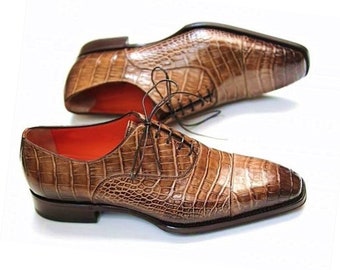 Achetez des chaussures sur mesure pour hommes en cuir haut de gamme marron crocodile marron