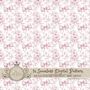 Pink Toile Coquette Seamless Patterns Bows Digital Paper Wallpaper Scrapbook Paper Pink Chinoiserie Floral Pattern Vintage Floral Patterns