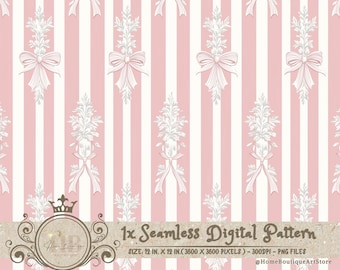 Vintage Bows Stripes Seamless Patterns Bows Stripe Watercolor Digital Paper Bows Fabric Floral Wallpaper Vintage Paper Scrapbook DIY Crafts