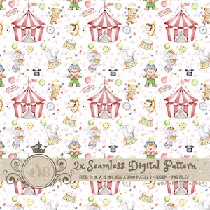 Watercolor Circus Digital Paper Pack Circus Seamless Pattern Nursery Circus Digital Paper Circus Scrapbook Circus Baby Shower Paper Gift