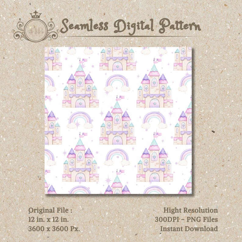 Watercolor Rainbow Castle Digital Paper Rainbow Castle Seamless Pattern ...