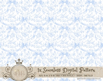 Blue Toile Coquette Seamless Patterns Bows Digital Paper Wallpaper Scrapbook Paper Blue Chinoiserie Floral Pattern Vintage Floral Patterns