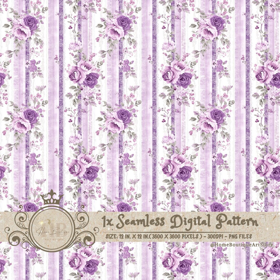 Purple Stripe Seamless Pattern Purple Floral Digital Paper Wallpaper ...