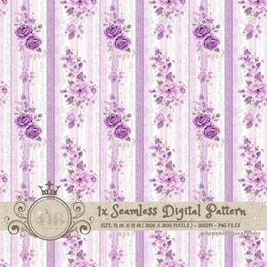 Motif sans couture à rayures violettes, papier numérique floral violet, papier peint de scrapbooking, rayures de fleurs, motif de tissu vintage, papier de mariage floral