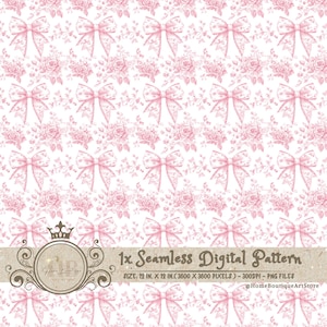 Pink Bows Toile Seamless Patterns Bows Coquette Digital Paper Wallpaper Scrapbook Paper Chinoiserie Floral Pattern Vintage Floral Patterns